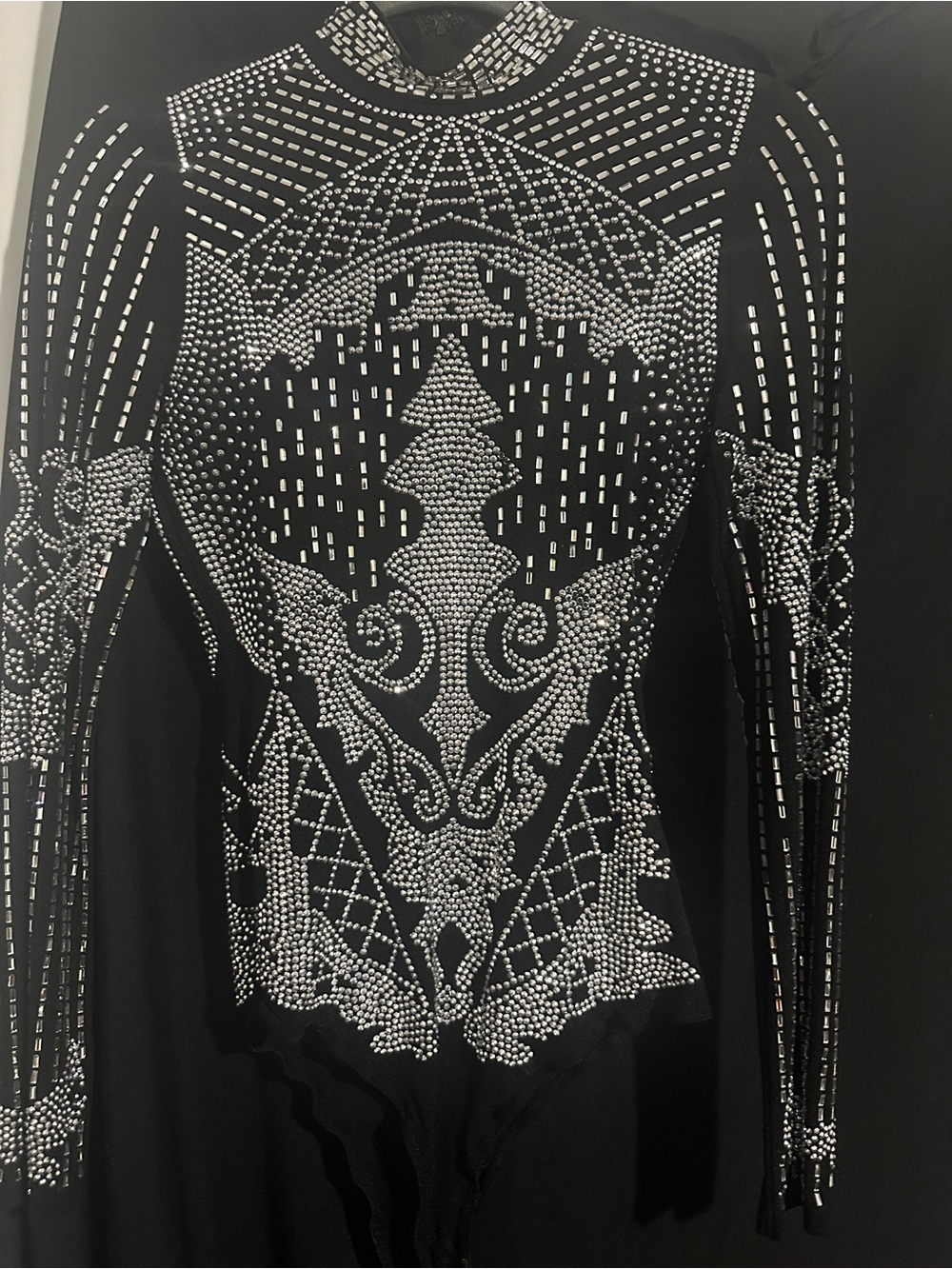 Black Long Sleeve Rhinestone Embellished Bodysuit